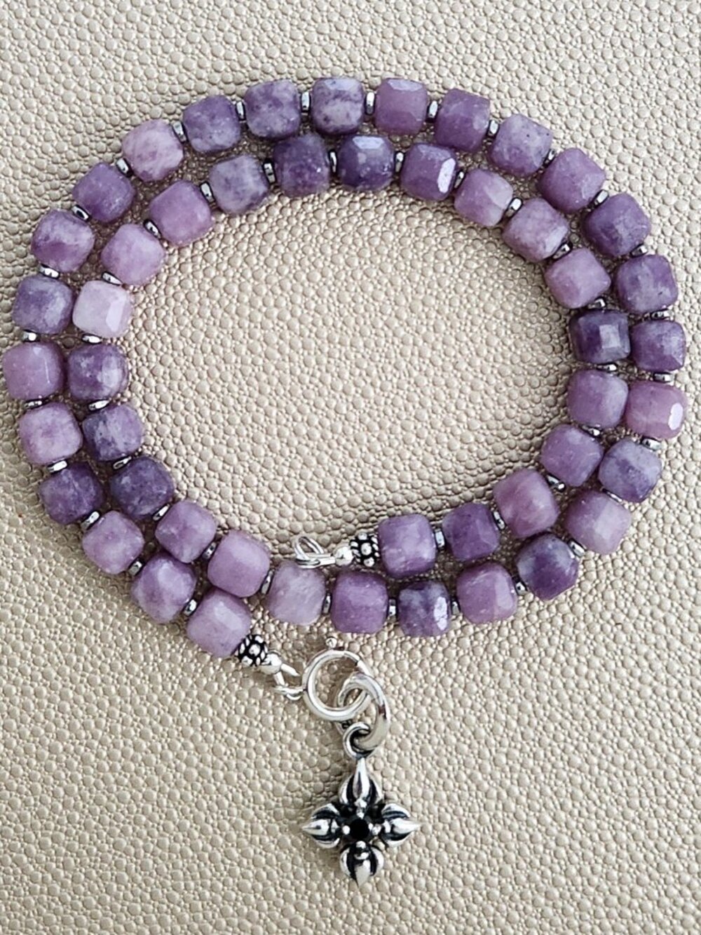 NATURAL LEPIDOLITE NECKLACE W/ DORJE PENDANT--16"